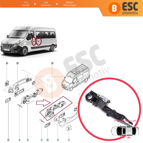 Renault Master MK3 Nissan NV400 Interstar Opel Movano B 806071828R İçin Sol Ön veya Sol Arka Sürgü Kapı Dış Açma Kolu Desteği