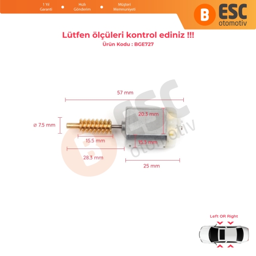 Renault Clio Dacia Sandero İçin Kapı Kilit FC280 12V Motor Metal Dişli Seti Toplam 57.20 mm