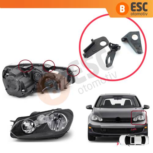 VW Golf MK6 5K 2008-2013 Convertible 517 2011-2016 5K0998225 İçin Sol Ön Far Ayak Tamir Seti 