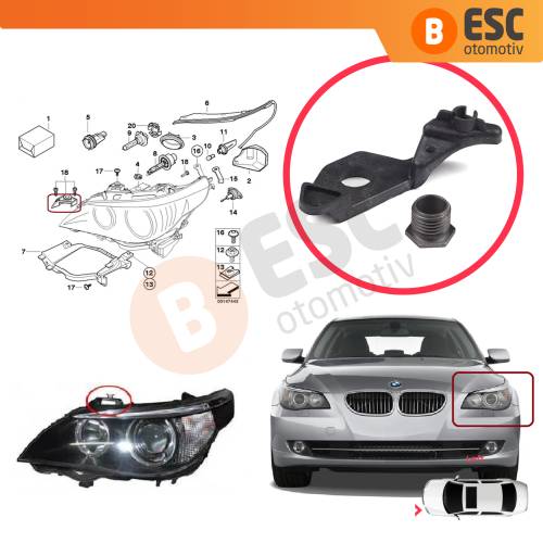 BMW 5 Serisi E60 E61 2003-2010 63126941478 İçin Sol Ön Taraf Far Tamir Seti 