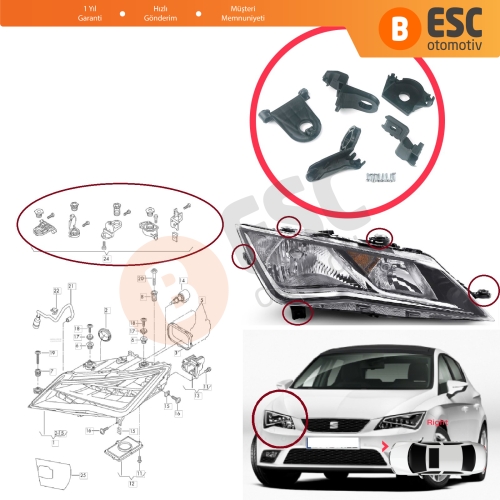 Seat Leon MK3 5F 2012-2020 5F0998226 İçin Sağ Ön Far Ayak Tamir Seti 