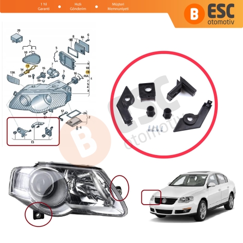 VW Passat B6 3C2 3C5 2005-2011 3C0998226 İçin Sağ Ön Far Tamir Seti