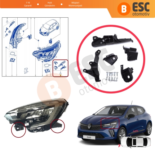 Renault Clio MK5 B7 BF 2019-On 260E70544R İçin Sol Ön Far Tamir Seti