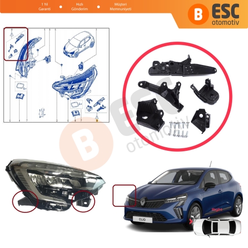 Renault Clio MK5 B7 BF 2019-On 260E69870R İçin Sağ Ön Far Tamir Seti