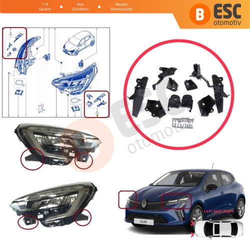 Renault Clio MK5 B7 BF 2019-On 260E70544R 260E69870R İçin Sol Sağ Ön Far Tamir Seti