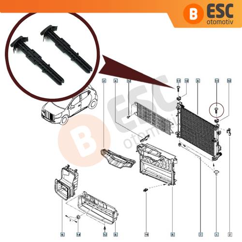 Renault Clio 5 için Radyatör Üst Bağlantı Pim Braket Klipsi 215432175