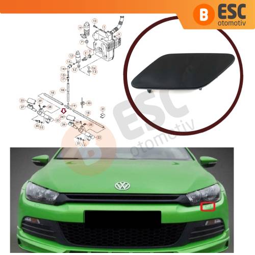 VW Scirocco 2008-2014 için Far Yıkama Kapağı Sol 1K8955109