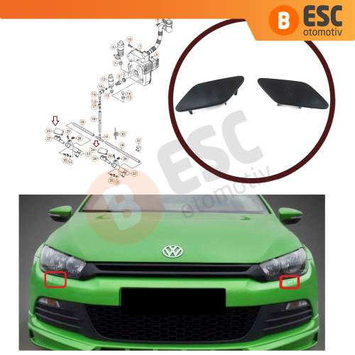 VW Scirocco 2008-2014 için Far Yıkama Kapak Seti 1K8955109 110