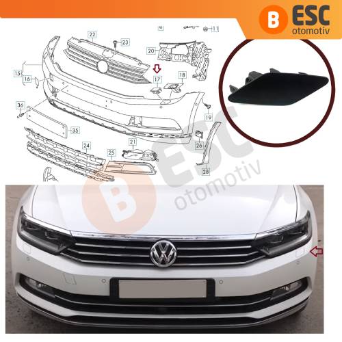 VW Passat 2015-2019 için Far Yıkama Kapağı Sol 3G0807937