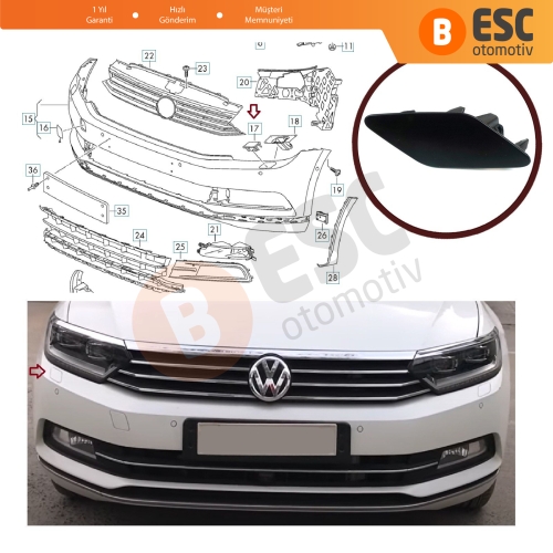 VW Passat 2015-2019 için Far Yıkama Kapağı Sağ 3G0807938