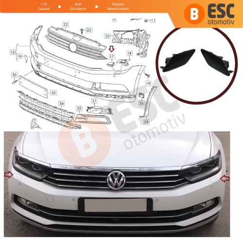 VW Passat 2015-2019 için Far Yıkama Kapak Seti 3G0807937 38