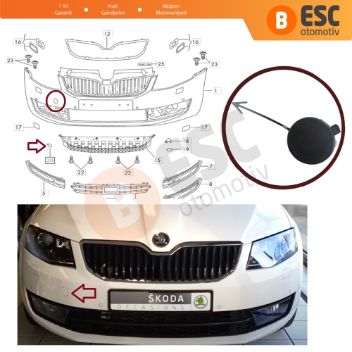 Skoda Octavia 2012-2017 için Ön Tampon Çeki Demir Kapağı 5E0807241 ASTARLI