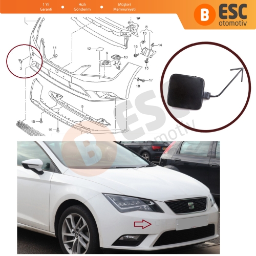 Seat Leon MK3 2013-2017 için Ön Tampon Çeki Demir Kapağı 5F0807241 ASTARLI