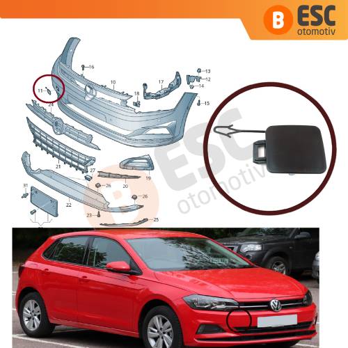 VW Polo 2018-2021 için Ön Tampon Çeki Demir Kapağı 2G0807241 ASTARLI