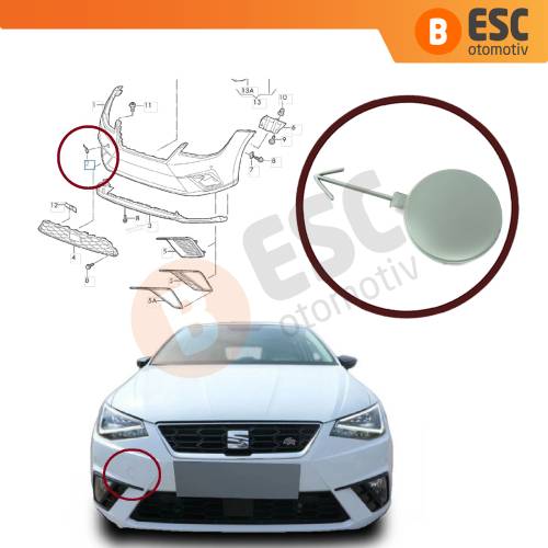 Seat Ibiza 2017-2021 için Ön Tampon Çeki Demir Kapağı 6F0807241 ASTARLI