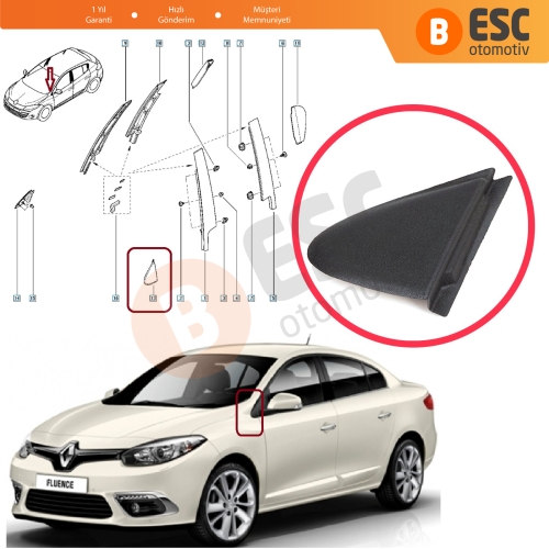 Renault Megane MK3 Fluence için SOL Yan Ayna Köşe Plastiği Bakaliti 638750012R