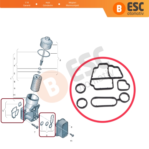 Audi Seat Skoda VW VAG 1.6TDI 2.0 TDI Motor 03L198070 03L198441 İçin Yağ Soğutucu Gövde Yağ Filtre Yuvası Conta Seti