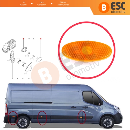 Renault Master MK3 Opel Movano B NV400 X62 261B00001R İçin 1 Adet Amber Renk Yan Kapı Çamurluk Reflektör Sinyali