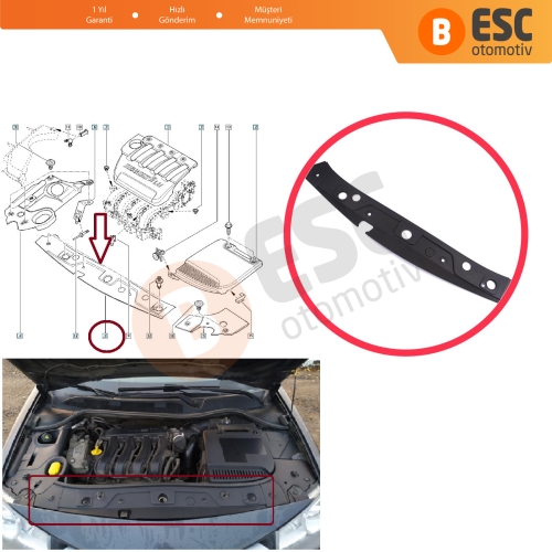 Renault Megane MK2 2002-2008 8200116717 İçin Ön Motor Kaput Panel Üst Koruma Plastiği Kaplaması