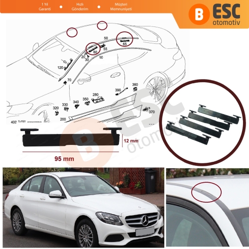 Mercedes C W205 İçin 4 Adet Tavan Oluk Çıta Port Kapağı 95*12 mm A2057504100