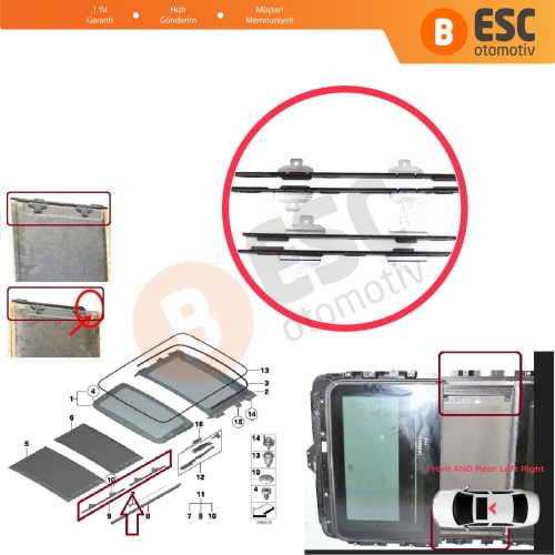 BMW X1 E84 MK1 2009-2014 54102993888 için Sunroof Perde Ray Sürgülü Kızak Braketi Ön ve Arka 