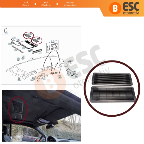 Mercedes W202 W203 W208 W209 W210 W211 W215 W219 W220 W240 W140 için 2 Adet Siyah Sunroof Perde Tavan Havalandırma Izgarası A2117840644