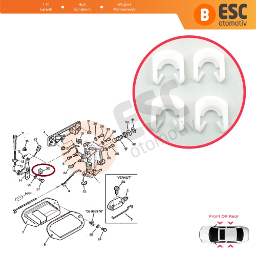 Peugeot 106 306 405 406 Citroen AX Saxo ZX XM 915953 İçin Kapı Kilit Sabitleme Klips Agraf Tespit Parçası